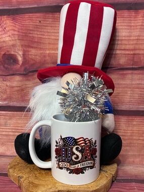 Patriotic USA White Ceramic Mug - Red, Blue & Black Design